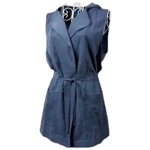 Ella Blu Hooded Drawstring Sleeveless Jacket Cardigan Blue SZ S